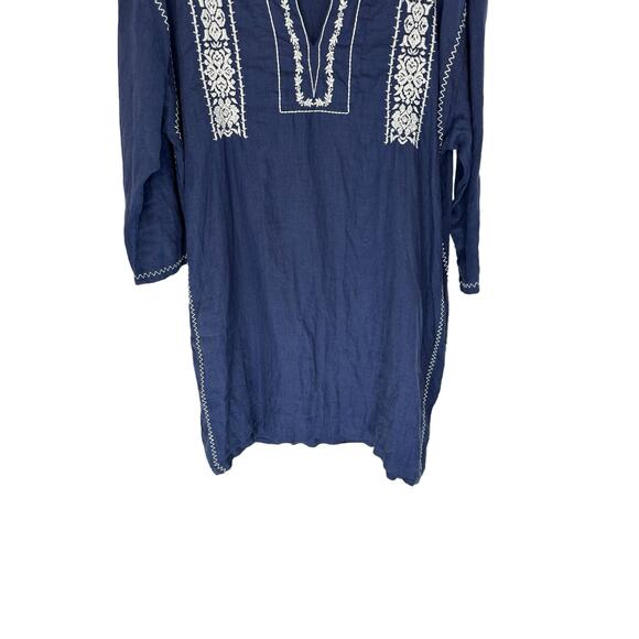 Roller Rabbit Blue White Stitched Lagenlook Boho Relaxed Tunic Dress Size Large - Picture 4 of 13